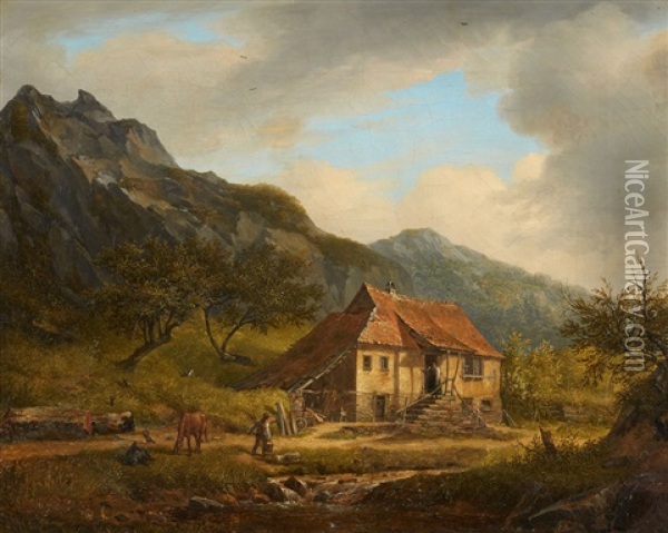 The House By Konigstein Oil Mill Oil Painting - Carl Morgenstern