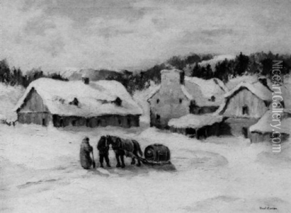 A Farm In Baie St. Paul, Quebec Oil Painting - Paul Archibald Octave Caron
