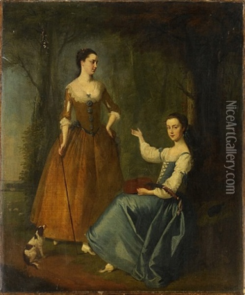 Elegant Ladies In Parkland Oil Painting - Philip Mercier