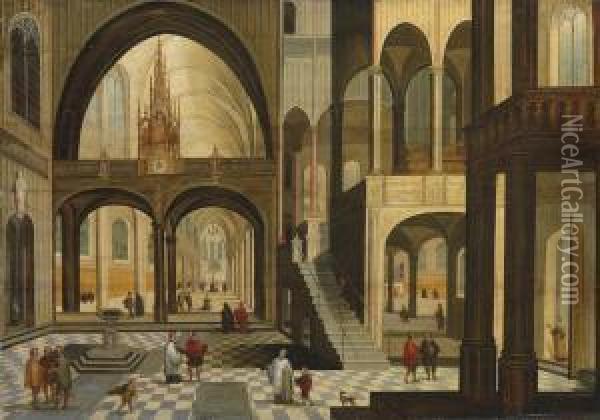 The Interior Of A Gothic Church With A Carved Roodscreen Oil Painting - Pieter Ii Neefs