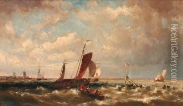 Shipping Off The Dutch Coast Oil Painting - Hermanus Jr. Koekkoek