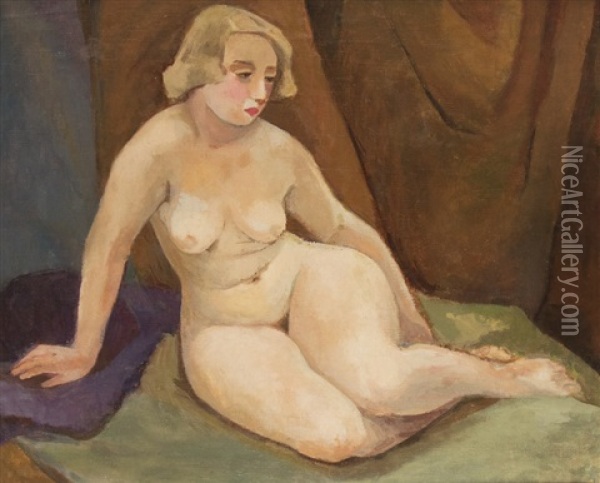 Sitting Nude Oil Painting - Martel Schwichtenberg