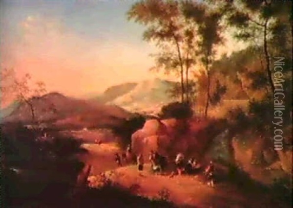 Villageois Et Roupeau Sur Un Chemin De Campagne Oil Painting - Jan Dirksz. Both