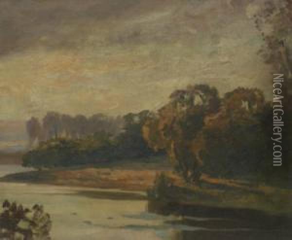 Wooded Lakeside Scene Oil Painting - Augustus William Enness