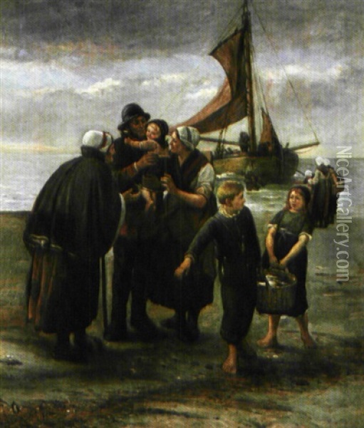 Vissers Op Het Strand Oil Painting - Henri Bource