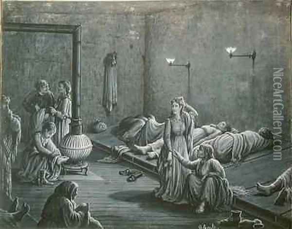 Interior of a Night Shelter for Poor Women Oil Painting - A. Gault
