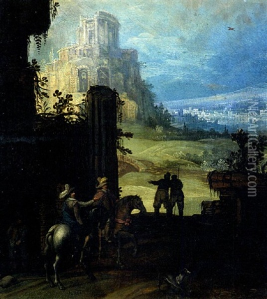 Landschaft Mit Zwei Reitern Und Einem Hund Oil Painting - Joos de Momper the Younger