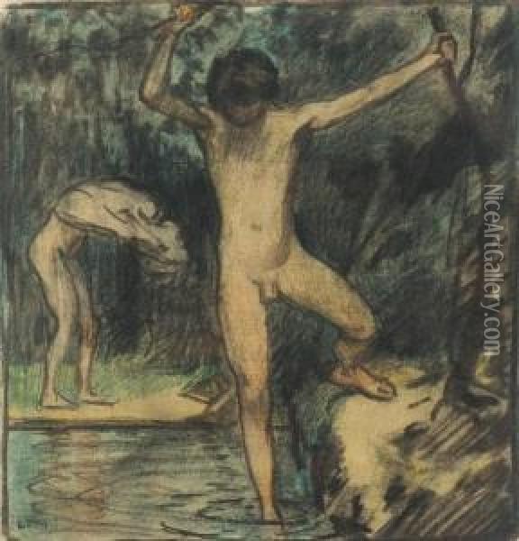 Les Baigneurs Oil Painting - Ludwig Von Hofmann