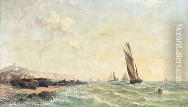 The Calais fishing fleet in coastal waters Oil Painting - Arthur Joseph Meadows