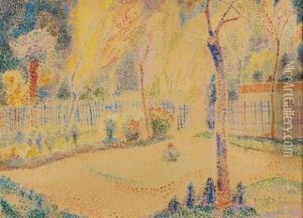 Le Jardin De L'ecrivain Charles Albert En 1899, Rue Saint-jacques Aparis Oil Painting - Hippolyte Petitjean