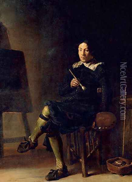 Selfportrait with Easel 1629 Oil Painting - Cornelis Saftleven