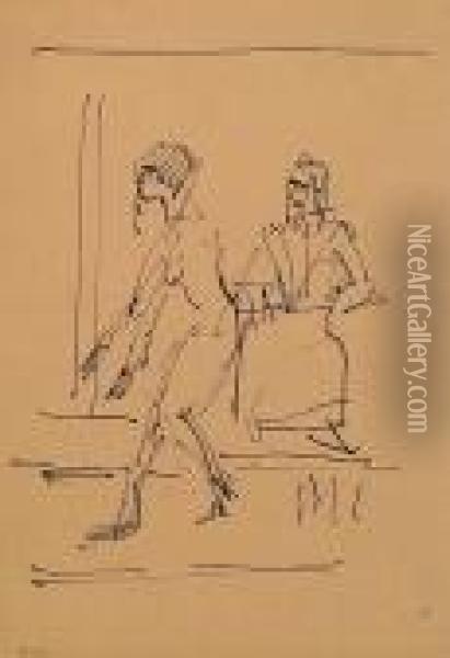 Madchenakt Und Frau, C. 1926 Oil Painting - Ernst Ludwig Kirchner