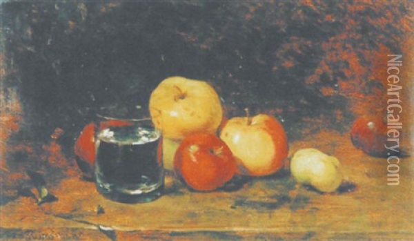 Stilleben Mit Glas Und Apfeln Oil Painting - Philippe Rousseau