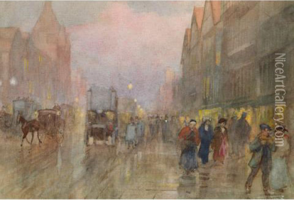 London - The Old And The New (holborn - Staple Inn On The Right) Oil Painting - Frederic Marlett Bell-Smith