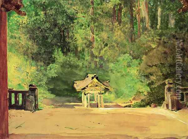 Sacred Font In The Temple Of Iyemitsu Nikko From The Platform Of The Second Gate Oil Painting - John La Farge