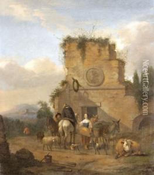 Italianizalo Taj Epuletrommal Es Alakokkal, 1660 Korul Oil Painting - Abraham Jansz Begeyn