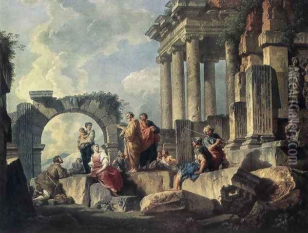 Apostle Paul Preaching on the Ruins 1744 Oil Painting - Giovanni Paolo Pannini