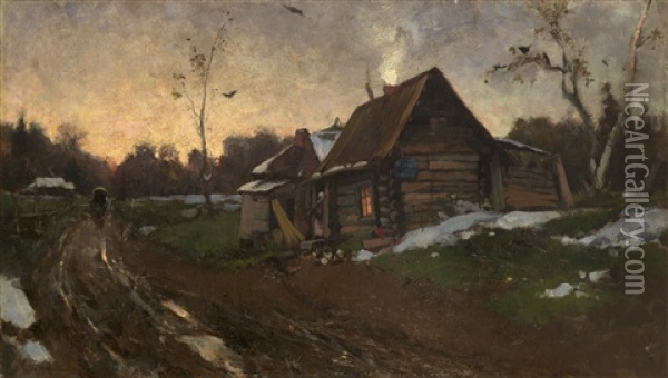 Izba At Mikhailovsky Zavod Oil Painting - Aleksandr Alexandrovich Svedomskij