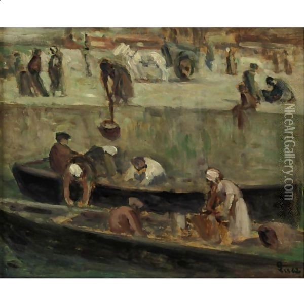 La Seine, Les Lavandieres Oil Painting - Maximilien Luce