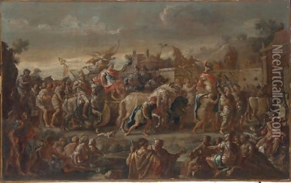 A Triumphal Procession Of A Roman Emperor Oil Painting - Domenico Mondo