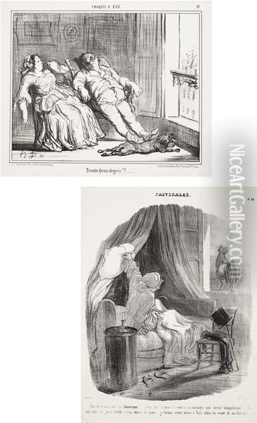 Pastorales. No. 34; And Croquis D'ete. No. 16, For Caricatures De Moeurs Part Ii And Iii Oil Painting - Honore Daumier