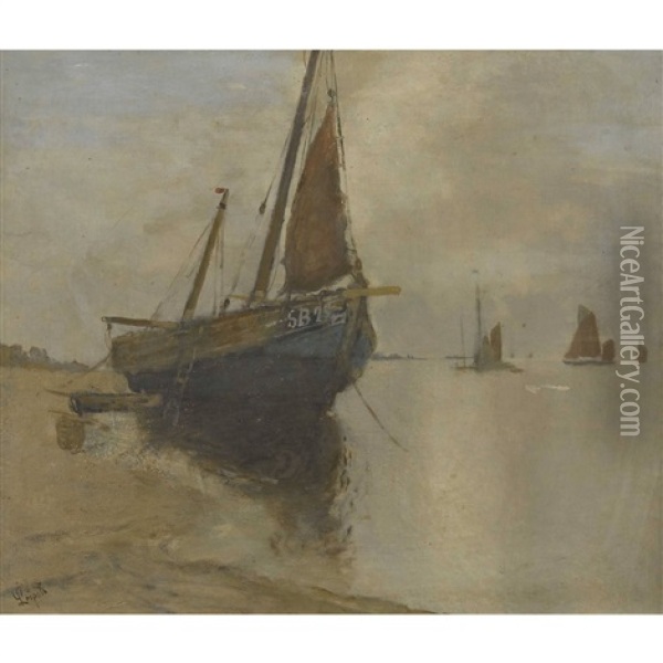 Strandpartie Mit Segelschiffen Oil Painting - Karl Leipold