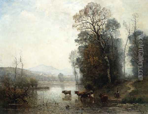Landscape with Cows Oil Painting - Louis-Aime Japy
