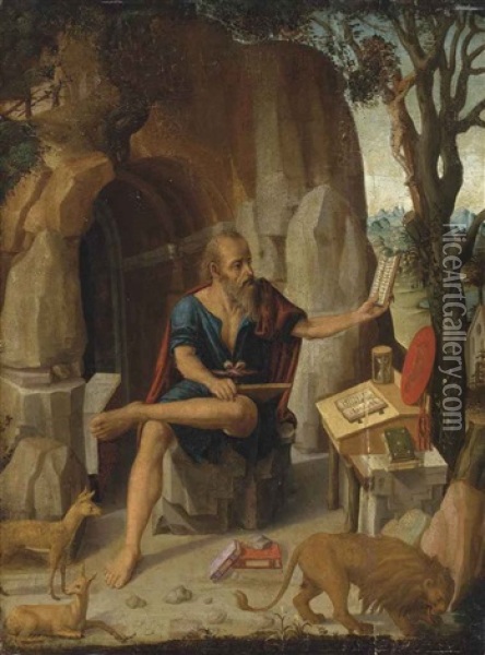 Saint Jerome Reading In The Wilderness Oil Painting - Michele Da Verona