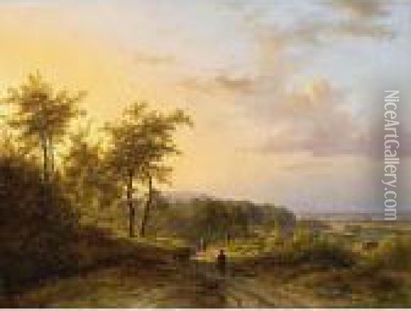 A Summer Landscape Near Cleves 
With The Towers Of The Kapittelkirche And Schwankirche In The Background Oil Painting - Johann Bernard Klombeck