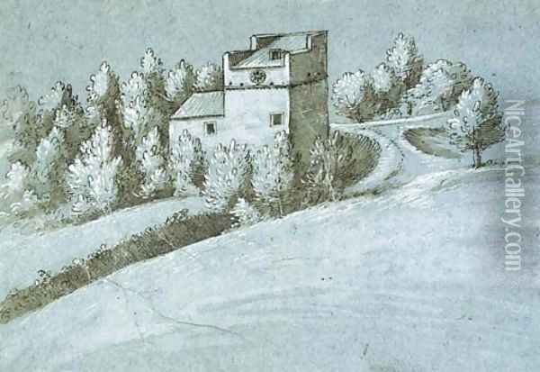 A farmhouse on a wooded hill Oil Painting - Gherado Cibo