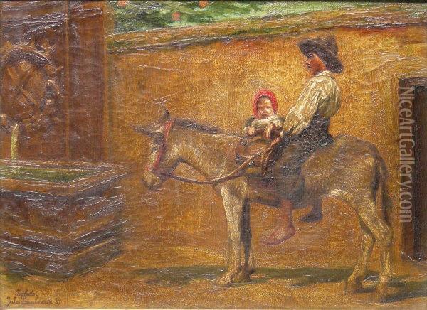 'toledo' Man And Child On A Donkey Oil Painting - Jules Lambeaux