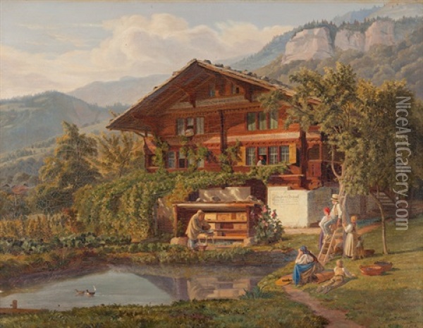 Das Sooderhaus In Brienzwiler Oil Painting - Abraham Sigmund A. von Bonstetten