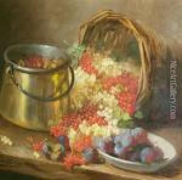 Stilllife With Currants And Plums Oil Painting - Alphonse de Neuville