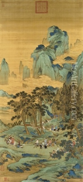 On A Spring Hunt Oil Painting -  Qiu Ying