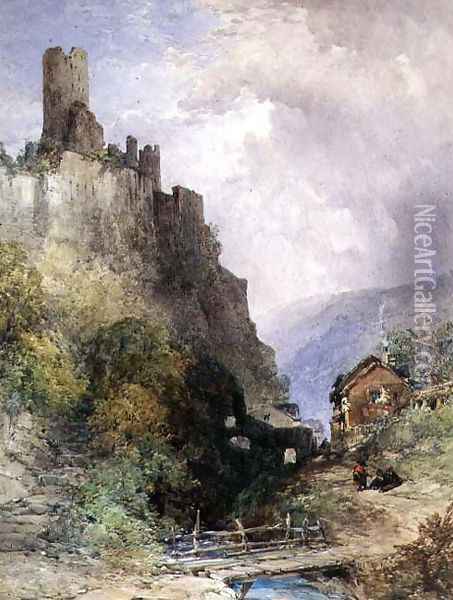 The Castle of Katz on the Rhine Oil Painting - William Callow
