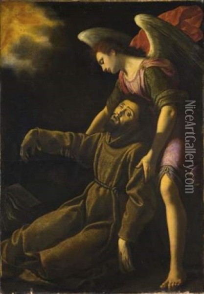 Saint Francois D'assise, Soutenu Par Un Ange Apres Avoir Recu Les Stigmates Oil Painting - Lodovico (Il Cigoli) Cardi