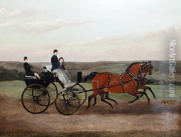 A Carriage And Pair On An Open Road Oil Painting - Alfred F. De Prades