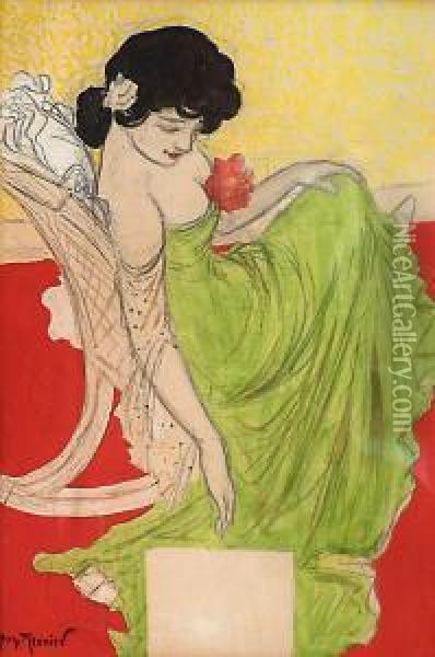 Elegante Ala Robe Verte Oil Painting - Georges Meunier