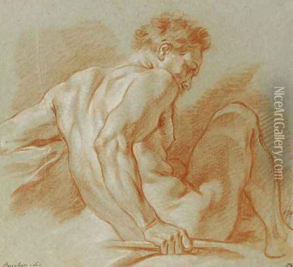 A seated nude holding a staff Oil Painting - Francois Boucher