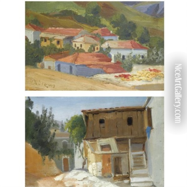 Mountain Village (+ The Rustic House; Pair) Oil Painting - Pericles Lytras