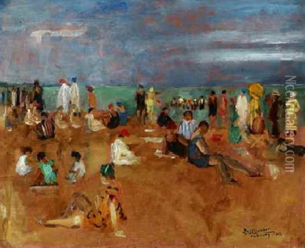 The French Beach (cabourg) Oil Painting - Andor Basch