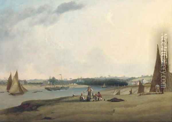 A paddle-steamer and other shipping on the River Avon at Pill, near Bristol Oil Painting - Joseph Walter