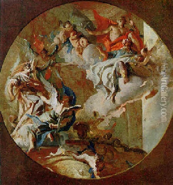 Allegorical Figures Of Kingship And War Oil Painting - Carlo Innocenzo Carlone