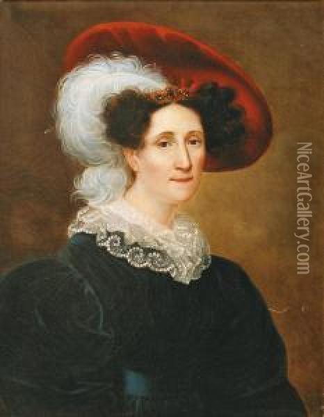 Portrait De Femme En Buste Au Chapeau A Plume Oil Painting - Henri-Francois Riesener
