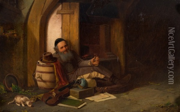 Ein Strasenmusikant Bei Der Pause Oil Painting - Alexander (Aleksandr) Antonovich Rizzoni