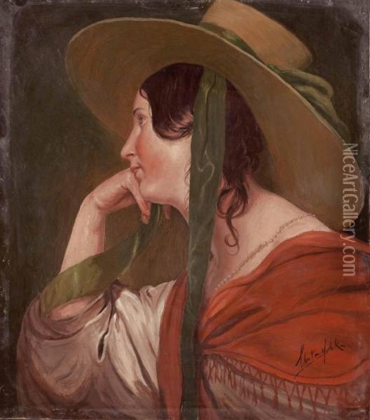 Madchen Mit Strohhut Oil Painting - Friedrich Ritter von Amerling