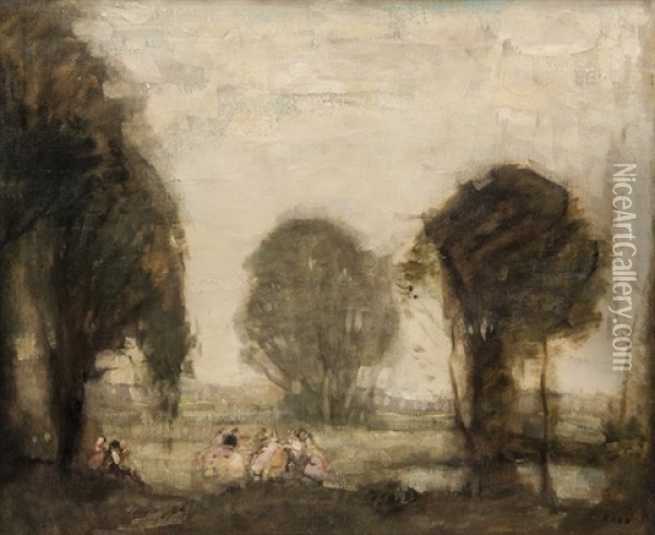 Figures In A Landscape Oil Painting - William George Robb