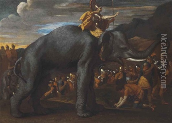 Hannibal Crossing The Alps On An Elephant Oil Painting - Nicolas Poussin