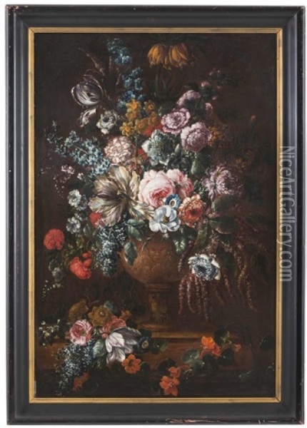 Blumenstillleben In Skulptierter Steinvase Oil Painting - Pieter Casteels III