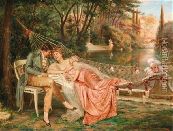 Flirting In The Park Of The Villa Borghese Oil Painting - Frederic Soulacroix